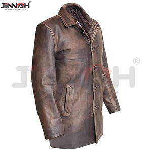 Manteau long en cuir véritable pour homme de qualité supérieure avec design en fausse fourrure de mouton - Fabrication en usine, stock disponible - Product Image 3