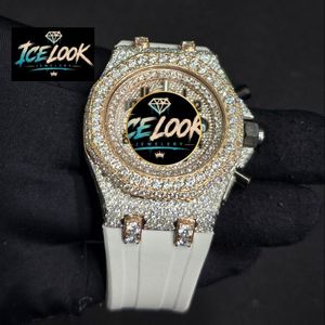 นาฬิกาหรูหราคุณภาพสูง Ice Look Quartz หน้าปัดประดับเพชร โครโนกราฟ สายสแตนเลส ประดับโมอิสซาไนต์ กระจกแซฟไฟร์ - Product Image 3