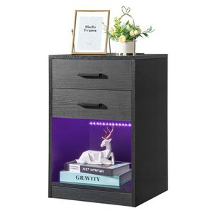 FCH 40*35*60cm <b>Black</b> <b>Bedside</b> <b>Table</b> with LED Light Particleboard Pasted Triamine Two Drawers and Socket - Product Image 4