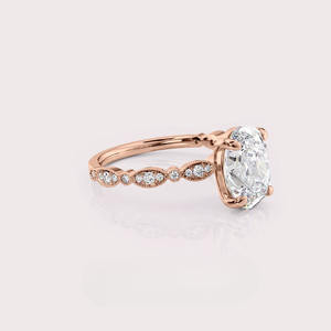 Bague en or jaune/blanc/rose 9 carats avec diamant de laboratoire taille ovale et pierres latérales rondes – Design nuptial moderne de luxe certifié IGI - Product Image 2