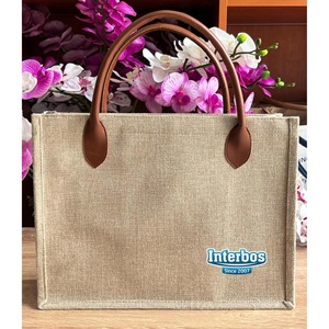 Sac en tissu imitation jute avec poignée en cuir PU, de haute qualité, nouveau, OEM & ODM, 35 x 27 x 13 cm, fermeture ouverte, fabriqué au Vietnam - Product Image 2