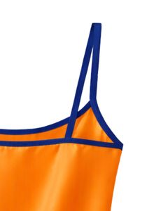 Orange Royal Blue Satin Women Pajama Set Silk Sleepwear <b>Spaghetti</b> <b>Strap</b> Cami And Shorts Soft Luxury Nightwear Summer Lounge Set - Product Image 6