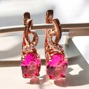 Boucles d'oreilles vintage en saphir rose, argent sterling 925, plaqué or rose 14 carats, vermeil, pierre de naissance de septembre, cadeau pour mariage ou fête - Product Image 2
