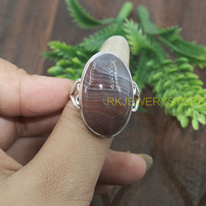 Natural Botswana Agate 925 Sterling Silver Handmade <b>Ring</b> Oval Cabochon <b>Statement</b> Jewelry Boho Vintage Women Gift for unisex him - Product Image 5