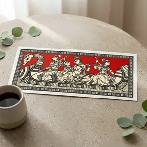 Una obra de arte tradicional Pattachitra de Odisha, India, que representa la escena divina de Radha Krishna Naukavihar. - Product Image 3