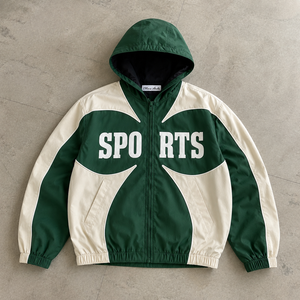 Custom <b>Men</b> Hooded Varsity Windbreaker <b>Jacket</b> Green White Color Block Sports <b>Jacket</b> Lightweight Zip Up Streetwear Outdoor Coat - Product Image 6