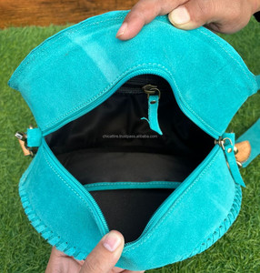 Sac à bandoulière rond en cuir suédé usiné à la main d'usine personnalisé pour femmes sacs à bandoulière en cuir véritable de haute qualité - Product Image 6