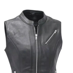 Chaleco de Motociclista para Mujer, de Cuero Genuino, Impermeable, Cortavientos, con Relleno de Algodón, Logotipo Bordado y Cuello Alto - Product Image 5