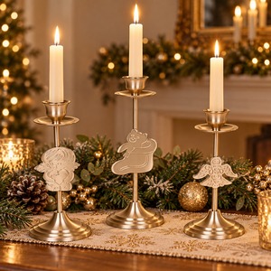 3 Pcs Handmade American Christmas Vintage Golden Metal Candle Holder Candlesticks for Home Wedding <b>Valentine</b> <b>Decor</b> Gift Set Home - Product Image 1