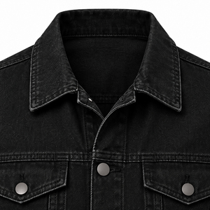Vestes en jean pour hommes, noires, délavées, 100% coton, col rabattu, logo sur le devant, fabrication OEM personnalisée - Product Image 5