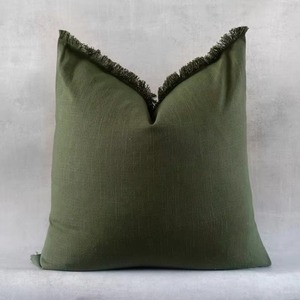 Funda de cojín cuadrada verde oliva con borde de flecos, de algodón, hecha a mano, estilo nórdico, decoración para el hogar, funda de almohada E - Product Image 2