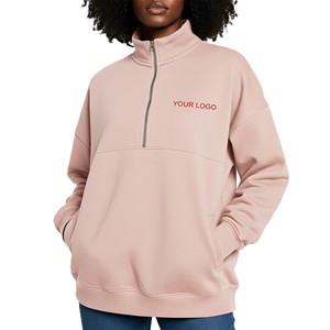 Wholesale Price Autumn/Winter Printed Front Quarter Half <b>Zip</b> <b>Hooded</b> Oversized Streetwear Women's Fleece Sweatshirt Custom Logo - Product Image 4