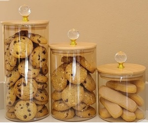 Glass Storage Canisters with Wooden Lids for Homemade Treats <b>Sweets</b> Cookies Nuts Dried Fruits Snacks and Pantry Foods - Product Image 3