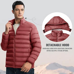Veste matelassée légère et pliable pour homme avec capuche amovible, résistante à l'eau, isolée pour l'hiver, avec poignets élastiques - Product Image 5