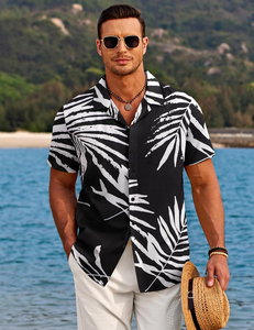 Camisa hawaiana tropical floral para hombre, de manga corta, informal, con botones, de verano, colorida, para vacaciones, de algodón, estilo jungla. - Product Image 1