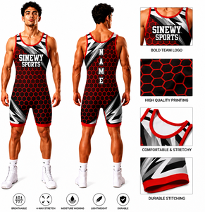SINGLET DE LUCHA SINEWY SPORTS para Hombre, Sublimado, Ajustado, Transpirable, Ligero, Duradero, de Spandex, de Secado Rápido - Product Image 1