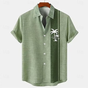 <b>Men's</b> Summer Casual Loose Short-Sleeve Vacation <b>Shirt</b> <b>African</b> Tribal Pattern Print Poplin 100% Polyester Anti-Wrinkle Breathable - Product Image 3