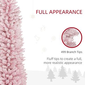 Sapin de Noël rose mince de 7 pieds avec branches réalistes et lumières LED blanc chaud - Product Image 6