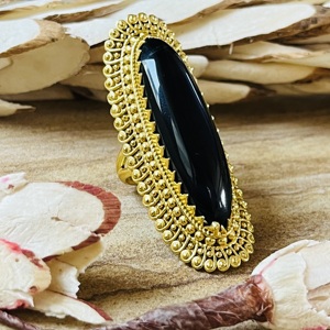 Unique Design Black Onyx Brass <b>Ring</b> 18k <b>Gold</b> Plated Large Gemstone <b>Ring</b> <b>Cocktail</b> Chunky Statement <b>Ring</b> Wholesale <b>Ring</b> For Women - Product Image 2