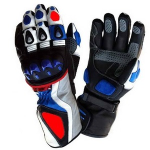 Guantes de Motocicleta de Dedo Completo, Diseño Panelado en Negro, Azul, Rojo y Blanco, Correa de Muñeca Ajustable, Antideslizantes, para Uso en Exteriores - Product Image 3
