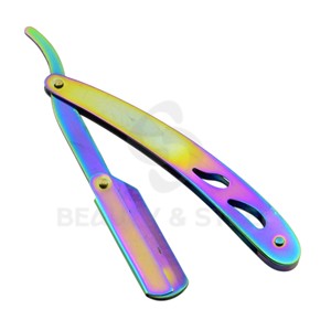 Stunning Rainbow Folding Straight <b>Razor</b> Stainless Steel Single Edge Shaving System for Master Barbers and Home Grooming - Product Image 2