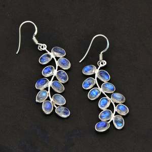 Wholesale Natural Rainbow Moonstone Leaf Design <b>Earrings</b> 925 Sterling <b>Silver</b> Handmade Multi Stone <b>Dangle</b> <b>Earrings</b> - Product Image 3