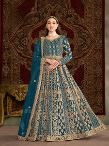 Embroidered <b>Net</b> Semi-Stitched Modern Anarkali Suit for Wedding Prom & Party-Floor-Length - Product Image 4