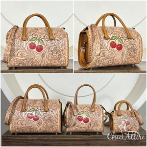 Bolsa de Viaje de Cuero Repujado con Diseño de Cerezas, Nueva Llegada, Bolsa de Fin de Semana de Lujo con Cierre de Cremallera, Bolsas de Equipaje Resistentes para Pasar la Noche - Product Image 1