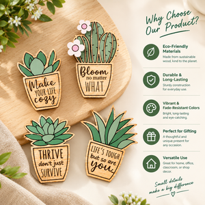 <b>Custom</b> Eco-Friendly <b>Wooden</b> Succulent Plant Wall Decor <b>Signs</b> Set Polished Digital Printing WEWOOD Brand Inspirational - Product Image 2
