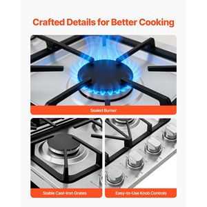 Piano Cottura a Gas da 30 Pollici con 4 Bruciatori in Acciaio Inox, 48000 BTU Max, Convertibile GPL/Gas Naturale, Doppio Carburante, Integrato - Product Image 6