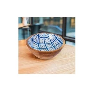 Tazón para Servir Hecho a Mano de Madera de Mango con Patrón de Esmalte Azul, Tazón Decorativo de Madera para Ensaladas y Frutas para Restaurante, Tazones de Madera para Servir - Product Image 1