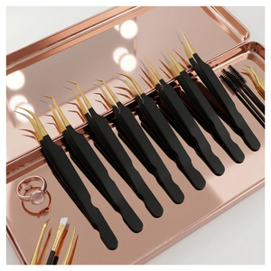Pince à cils à pointe en fibre pour extensions de cils, ensemble de précision, finition noire mate de luxe, outil pour extensions de cils pour salon - Product Image 1