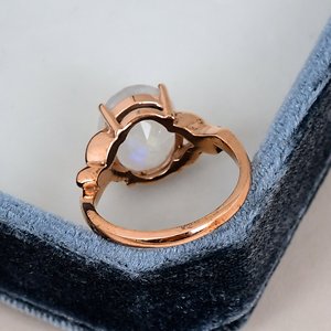Oval Cut Prong Setting Moonstone <b>Ring</b> Solid 925 Sterling <b>Silver</b> Rose Gold Plated Leaf Vine <b>Band</b> Engagement <b>Ring</b> For Women - Product Image 4