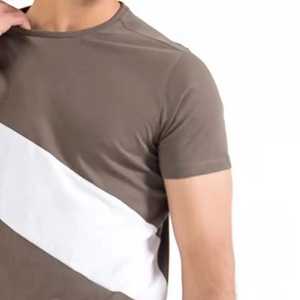 Camiseta de manga corta para hombre, corte ajustado, con rayas diagonales, estilo moderno con bloques de color, informal, minimalista, para verano, estilo urbano. - Product Image 4
