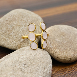 Minimalist Rose <b>Quartz</b> Cluster <b>Ring</b> | 18k Gold Plated Gemstone Jewelry - Gift for her - Product Image 6