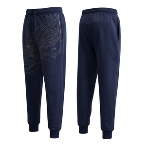 New Arrival Premium <b>Navy</b> Blue Embroidered French Terry <b>Jogger</b> Pants Heavyweight Cotton Casual Bottom Wear - Product Image 3