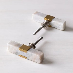 Luxury Marble Door <b>Knob</b> with Golden Brass Rim Eco-Friendly Solid Stone <b>Cupboard</b> Door Handle by lametierartz - Product Image 1