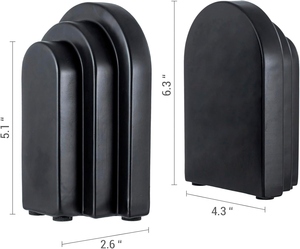 Minimalist Black Plastic Bookends Geometric Curve Design 2Pcs Sculptural <b>Book</b> Holders - Product Image 3