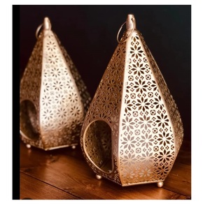 Top Quality Hot Selling Designer For Home Use <b>Set</b> of 2 Top Trending Customized Exclusive Golden Finishing Metal <b>Lantern</b> - Product Image 1