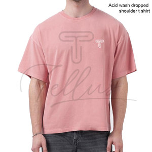 T-shirts décontractés pour hommes en coton délavé à l'acide, style streetwear, avec épaules tombantes et effet délavé personnalisé - Product Image 6