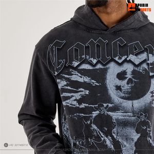 Wholesale <b>Men's</b> <b>Black</b> Hooded <b>Sweatshirt</b> With Skull And Cowboy Print Regular Fit Casual Streetwear Hoodie For Unisex - Product Image 4