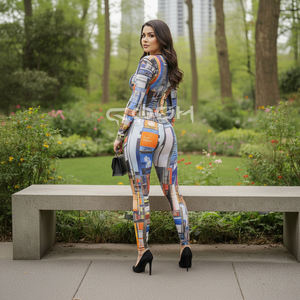 Conjunto con Estampado del Paisaje Urbano de Times Square: Camisa de Manga Larga con Cierre y Leggings de Cintura Alta, Ropa Urbana Gráfica y Mono para Festivales - Product Image 6