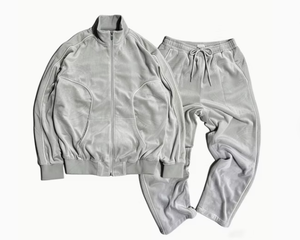 <b>Men</b> Green <b>Velvet</b> Tracksuit Full Zip <b>Jacket</b> And Jogger Pants Striped Design Sporty Casual Two Piece Set Autumn Wear - Product Image 2