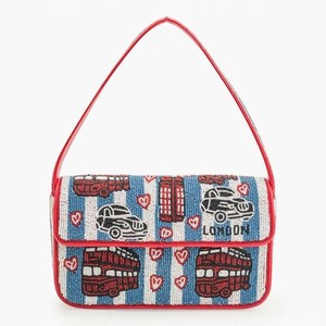 Bolso de Hombro con Cuentas Temática de Londres Hecho a Mano, Bolso de Mano con Cuentas de Autobús Rojo y Taxi, Bolso Elegante para Mujer, Bolso de Fiesta - Product Image 1