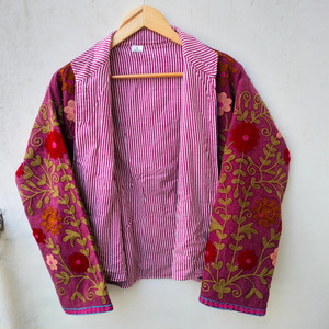 Handmade Women's Vintage Suzani Embroidery Woven Velvet Breathable Eco-Friendly <b>Mandarin</b> <b>Collar</b> Boho Winter Wear <b>Jacket</b> - Product Image 3