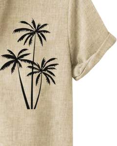 Camisa de Manga Corta con Estampado Tribal de Palmeras Color Caqui, Estilo Casual de Playa para Hombre, Fabricante OEM, Suministro al por Mayor - Product Image 6