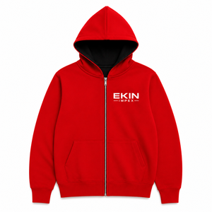 เสื้อฮู้ดซิปสีแดงเรียบแบบกำหนดเอง เสื้อฮู้ดผ้าฟลีซหนานุ่มแบบ unisex เสื้อฮู้ดซิปเต็มตัว เสื้อฮู้ดมีฮู้ดพร้อมโลโก้แบบกำหนดเอง - Product Image 1