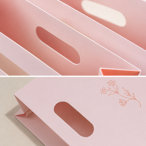 ถุงของขวัญสีชมพูขนาดเล็ก แบบมีหูหิ้ว ตัดแบบไดคัท พิมพ์ฟอยล์ กระดาษคราฟท์ สไตล์คลาสสิก ย่อยสลายได้ รูปทรงสี่เหลี่ยมผืนผ้า สำหรับบรรจุภัณฑ์ของขวัญและงานฝีมือ - Product Image 4