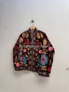 Unisex <b>Women</b> <b>Velvet</b> Jacket Boho Suzani Jacket Floral Embroidery Jacket Inside Cotton Lining Winter Jacket - Product Image 2
