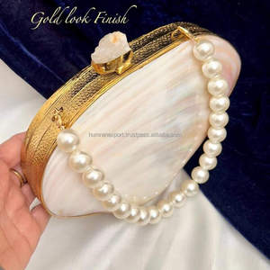 Handmade Boho Design Customizable Women's Evening Bag Mosaic Mother Pearl Brass Clutch Chain Classic Beading Promotional Use - Product Image 4